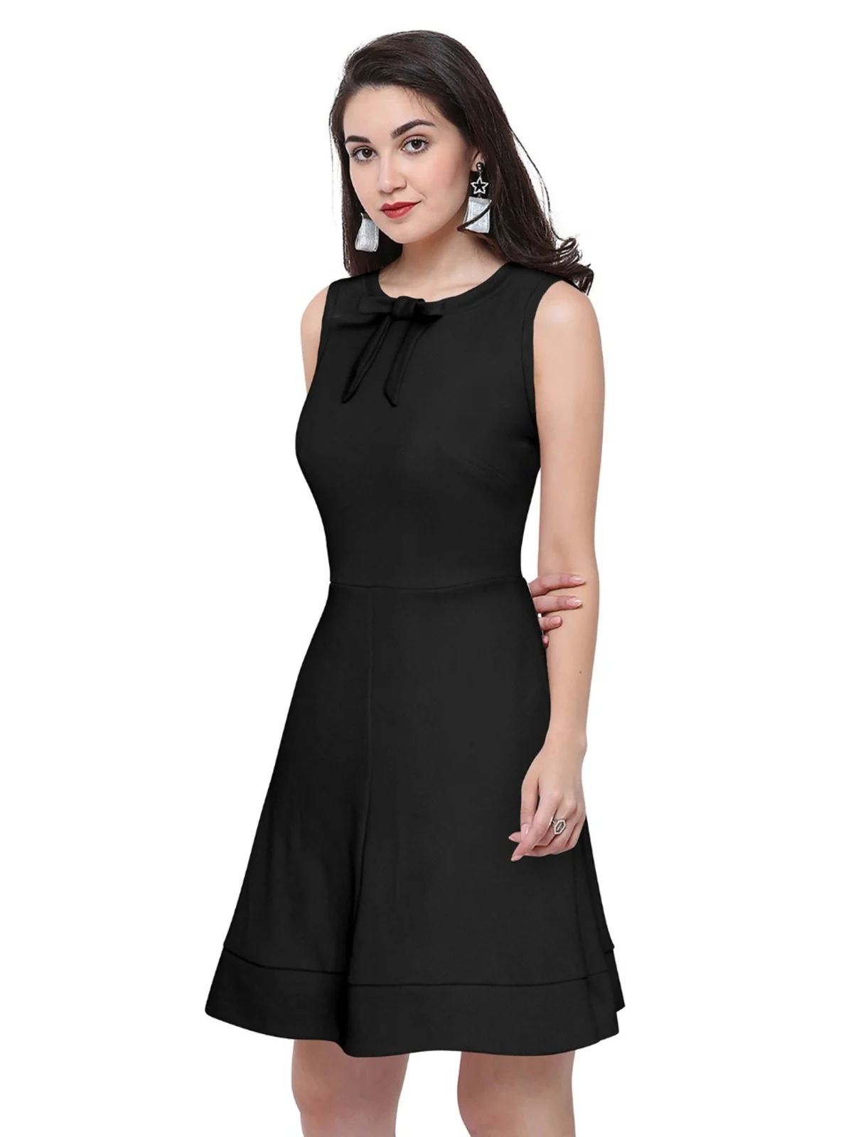 Odette Black Polyester Skater  Dress For Women - Image 3