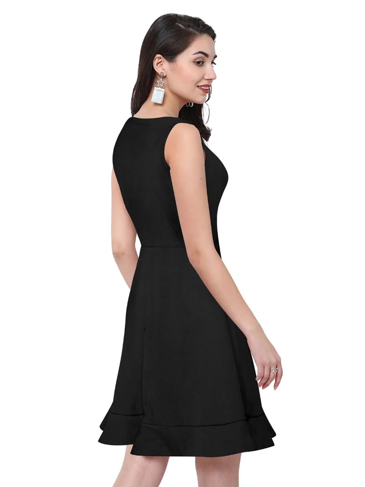 Odette Black Polyester Skater  Dress For Women - Image 4
