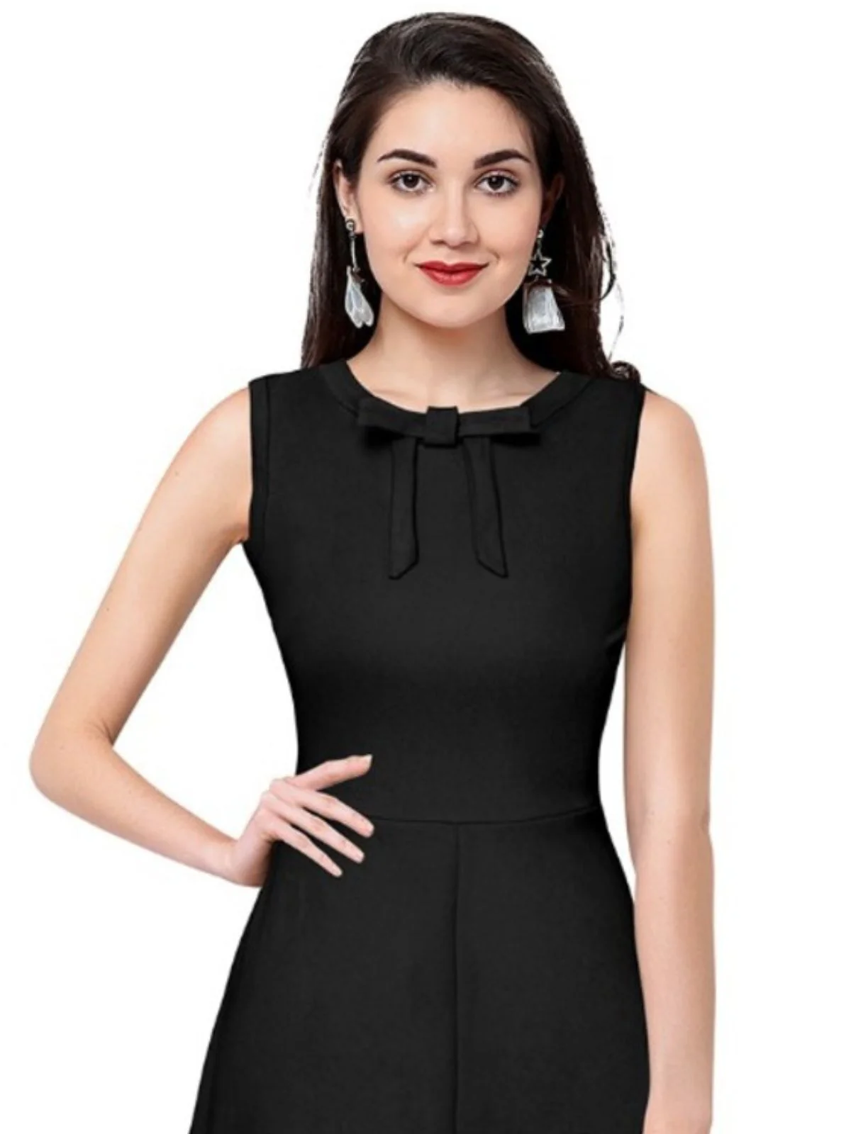 Odette Black Polyester Skater  Dress For Women - Image 5
