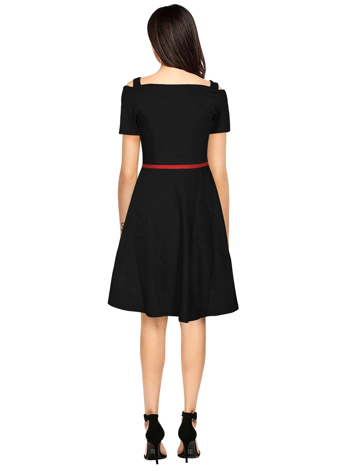 Odette Black Polyester Skater Dress For Women - Image 4