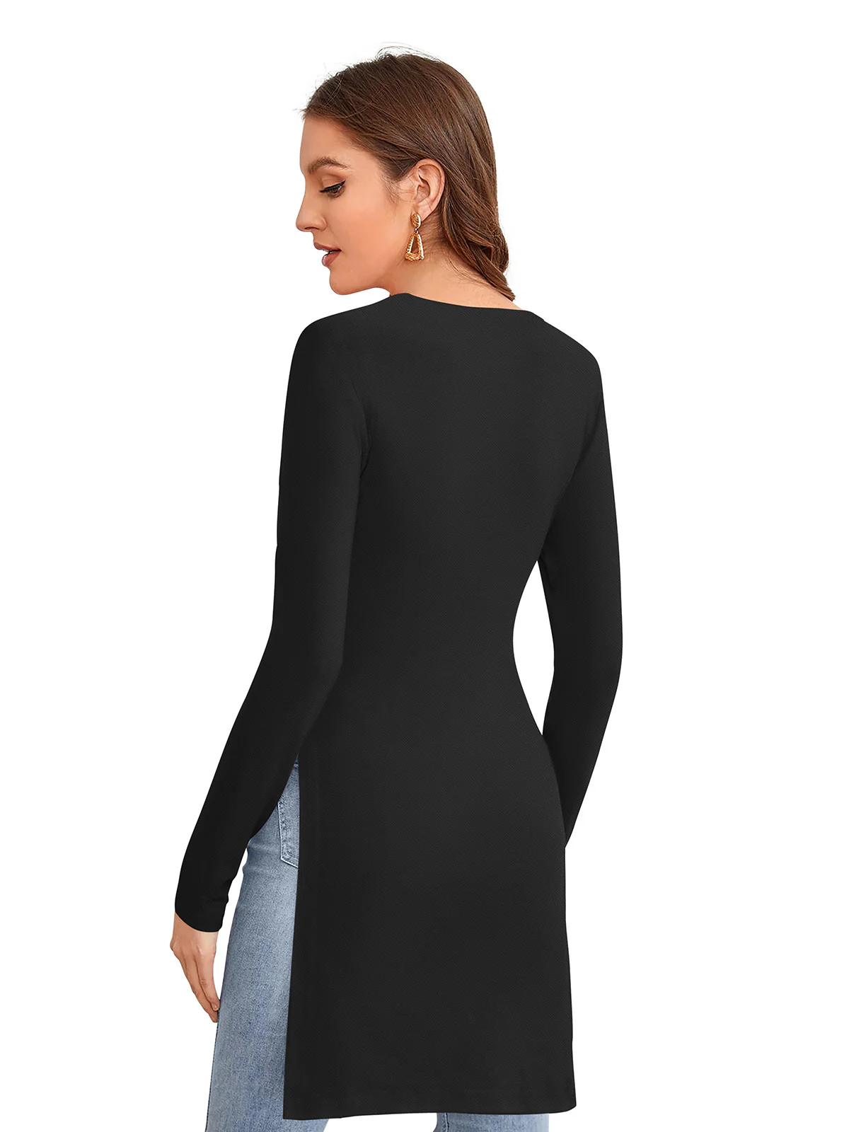 Odette Black Polyester Solid Long Top For Women - Image 4