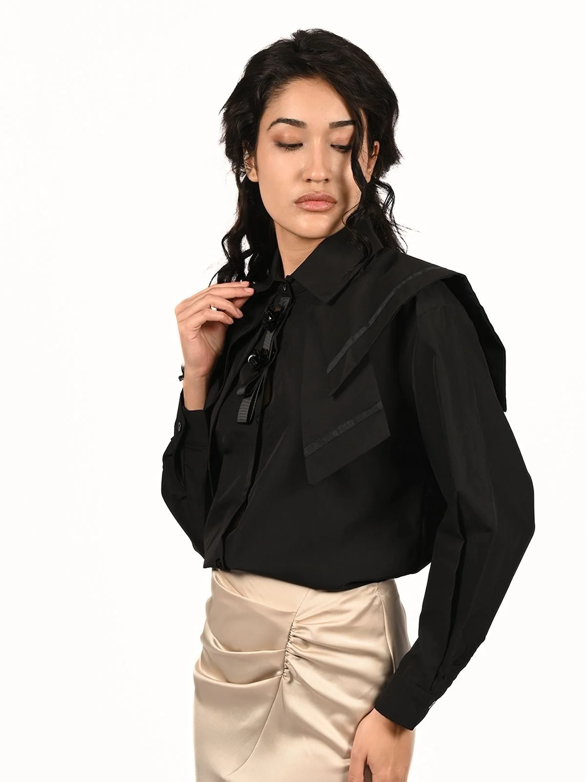 Odette Black Polyester Solid Shirt For Women - Image 2