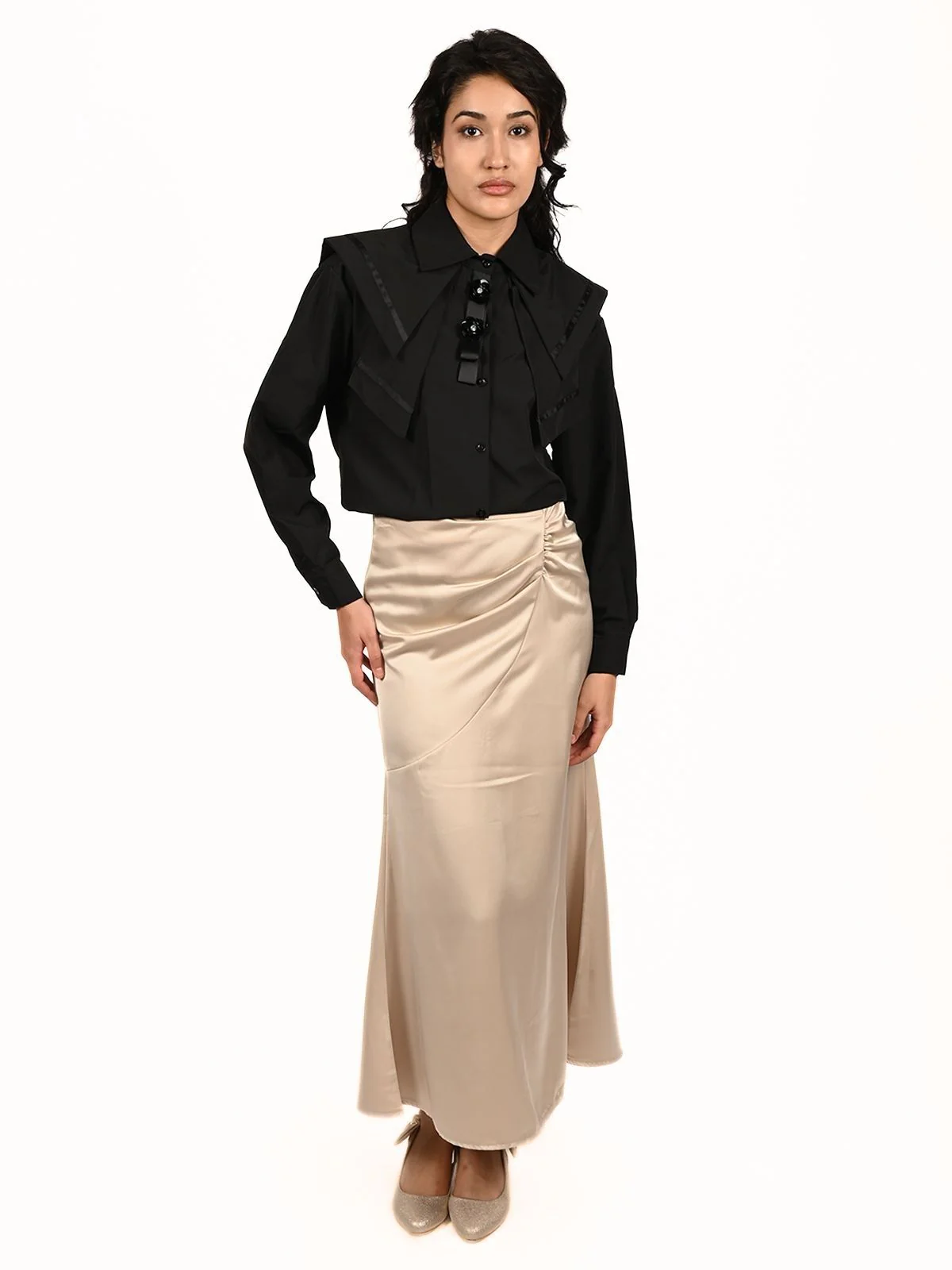 Odette Black Polyester Solid Shirt For Women - Image 4