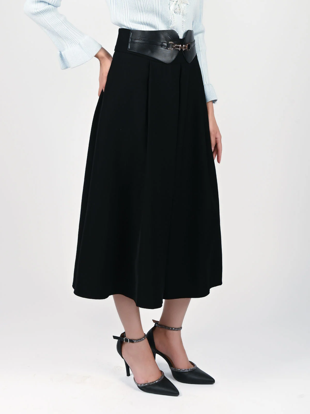Odette Black Polyester Solid Skirt For Women - Image 3