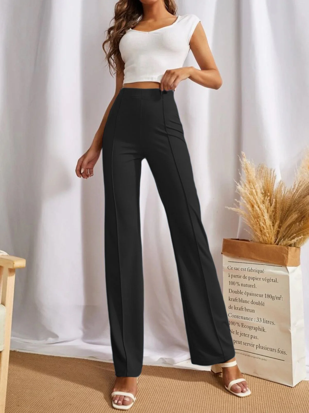 Odette Black Polyester Solid Stylish Trousers For Women - Image 2