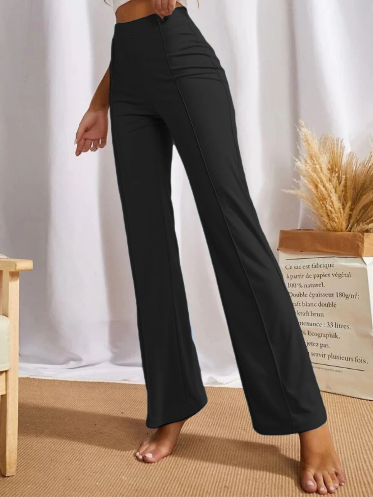 Odette Black Polyester Solid Stylish Trousers For Women - Image 3