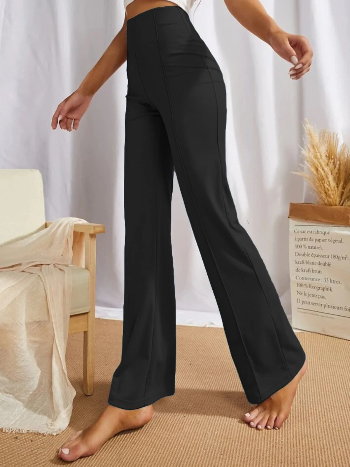 Odette Black Polyester Solid Stylish Trousers For Women - Image 5