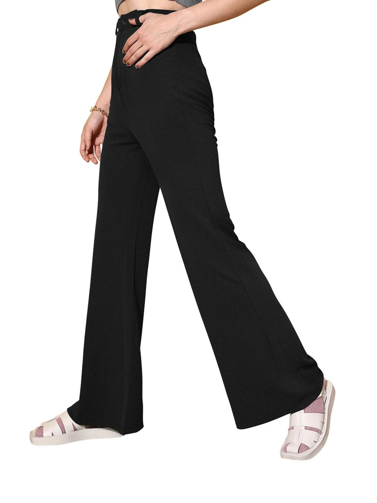 Odette Black Polyester Solid Stylish Trousers For Women - Image 3