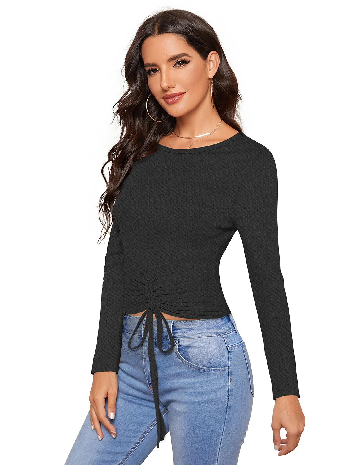 Odette Black Polyester Solid Top For Women - Image 3