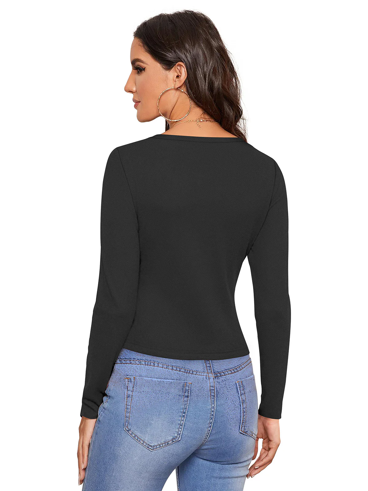 Odette Black Polyester Solid Top For Women - Image 4