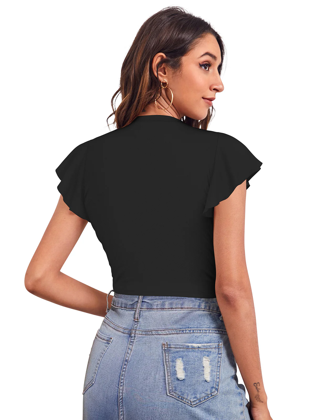 Odette Black Polyester Solid Top For Women - Image 5