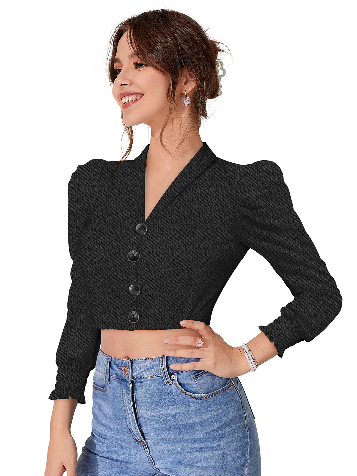 Odette Black Polyester Solid Top For Women - Image 3