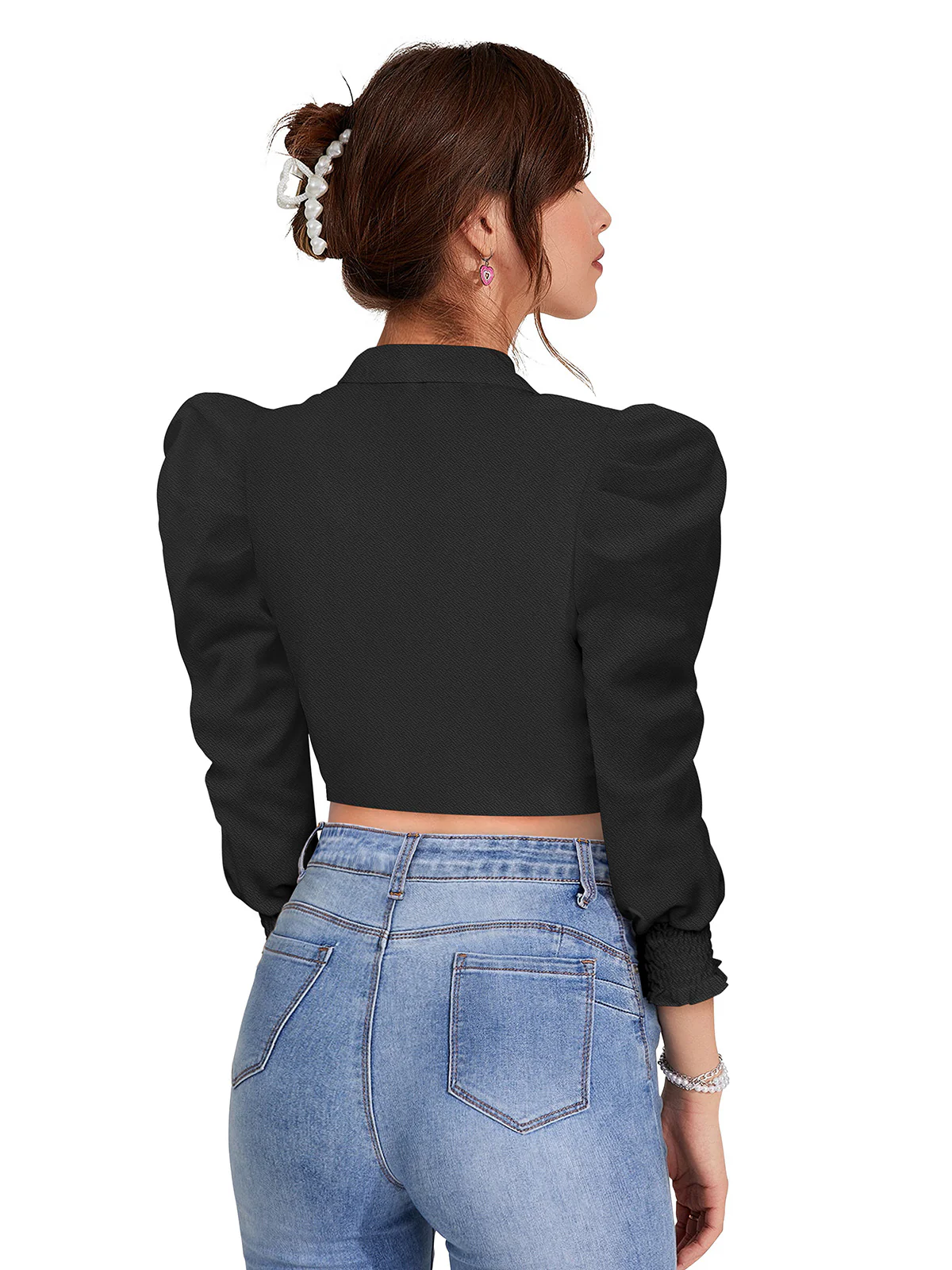 Odette Black Polyester Solid Top For Women - Image 4