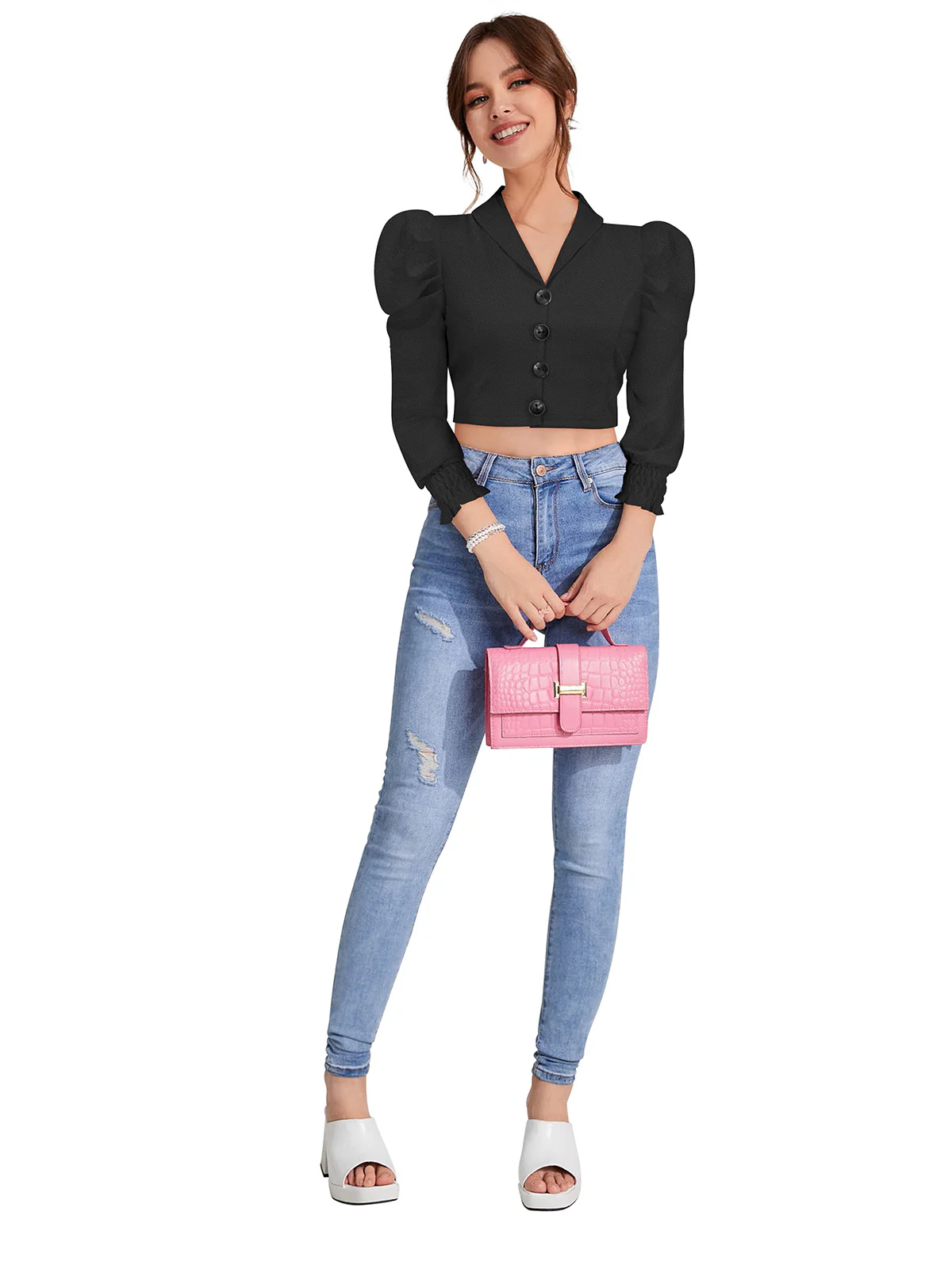 Odette Black Polyester Solid Top For Women - Image 5
