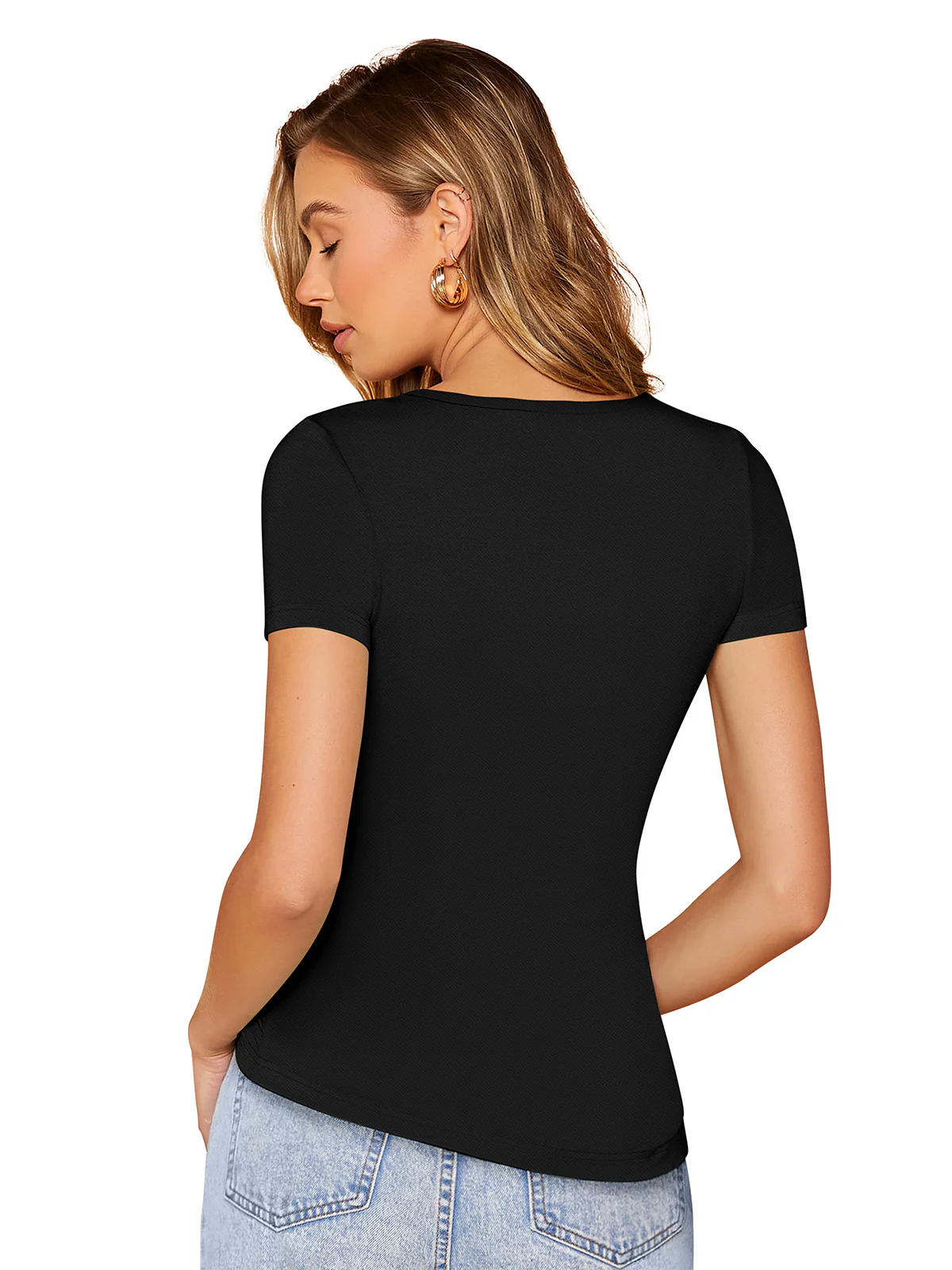 Odette Black Polyester Solid Top For Women - Image 4