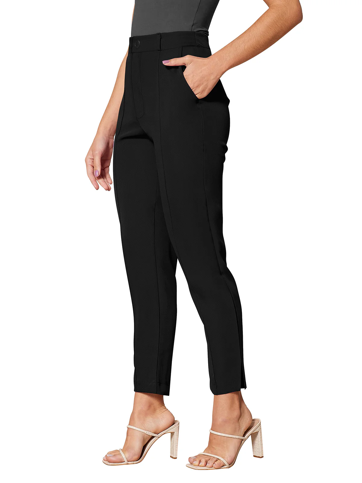 Odette Black Polyester Solid Trouser For Women - Image 4