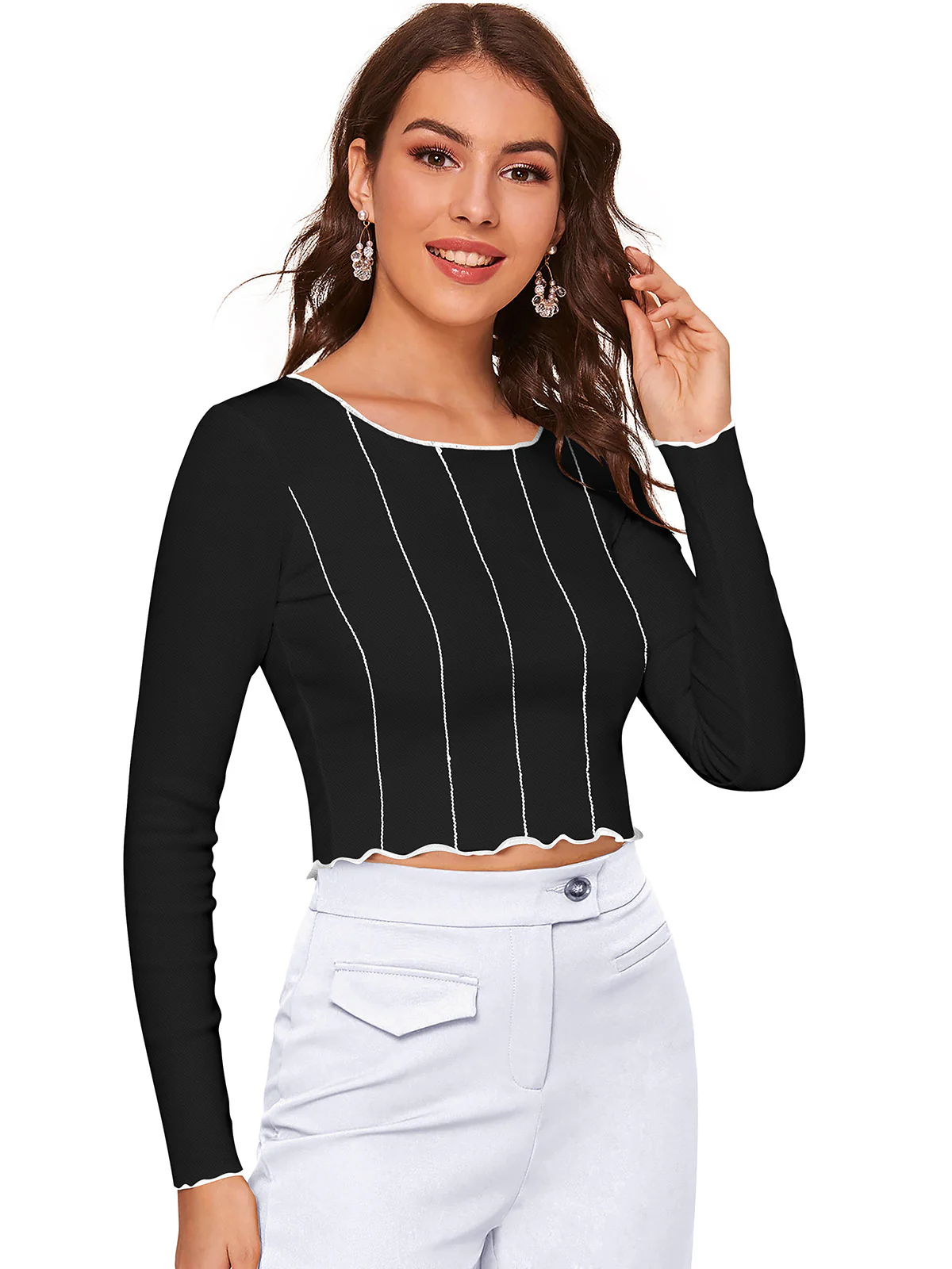 Odette Black Polyester Striped Top For Women - Image 3