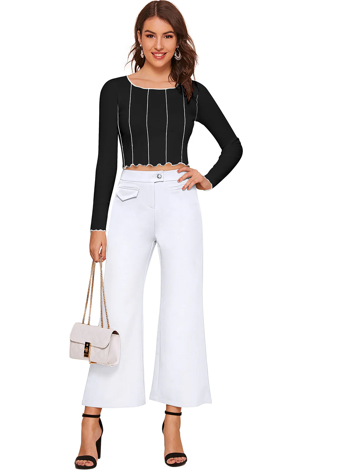 Odette Black Polyester Striped Top For Women - Image 5