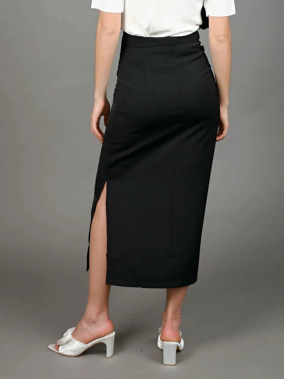 Odette Black Polyster Blend Solid Skirt For Women - Image 4