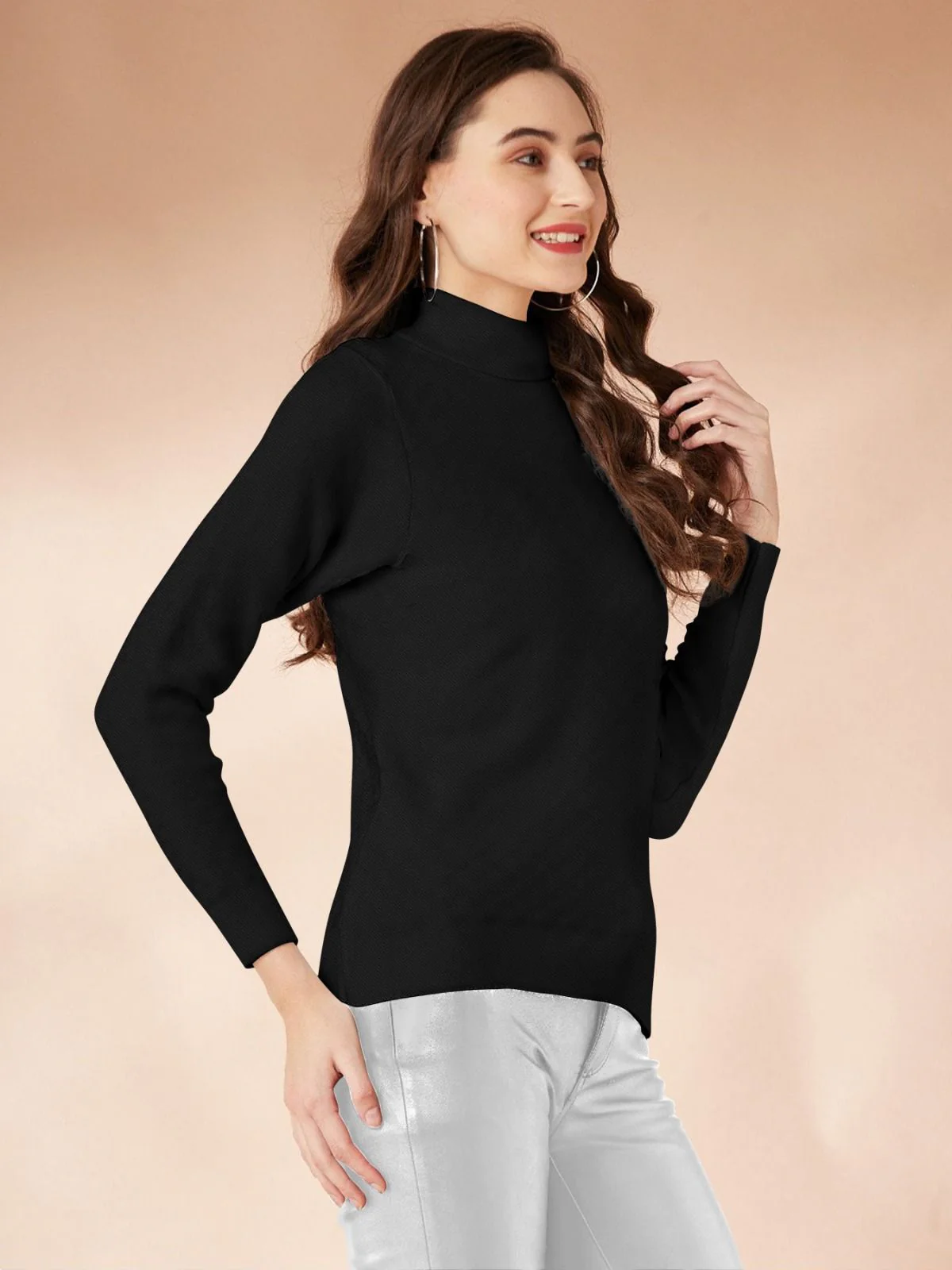 Odette Black Polyster Solid Top For Women - Image 2