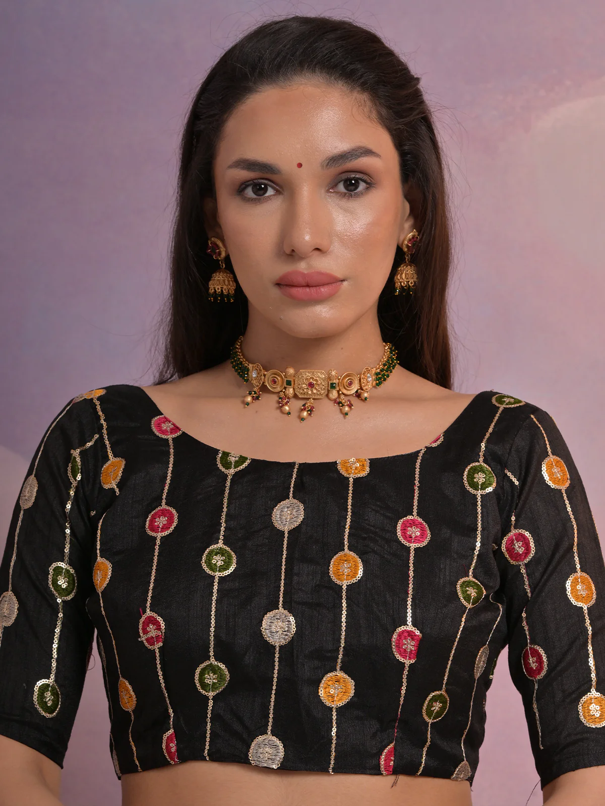 Odette Black Printed Georgette Saree With Unstitched Blouse For Women - Image 7