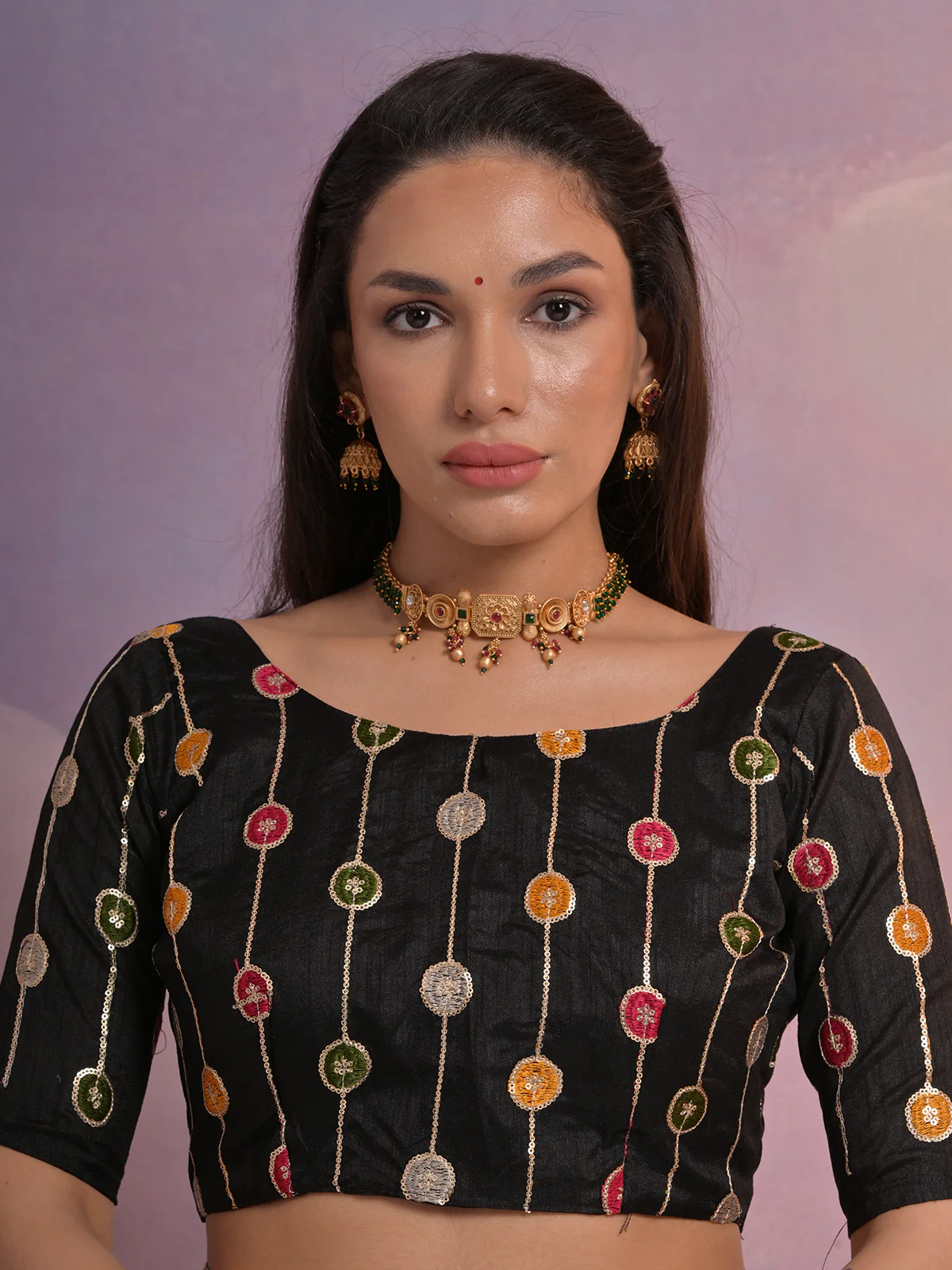 Odette Black Printed Georgette Saree With Unstitched Blouse For Women - Image 6