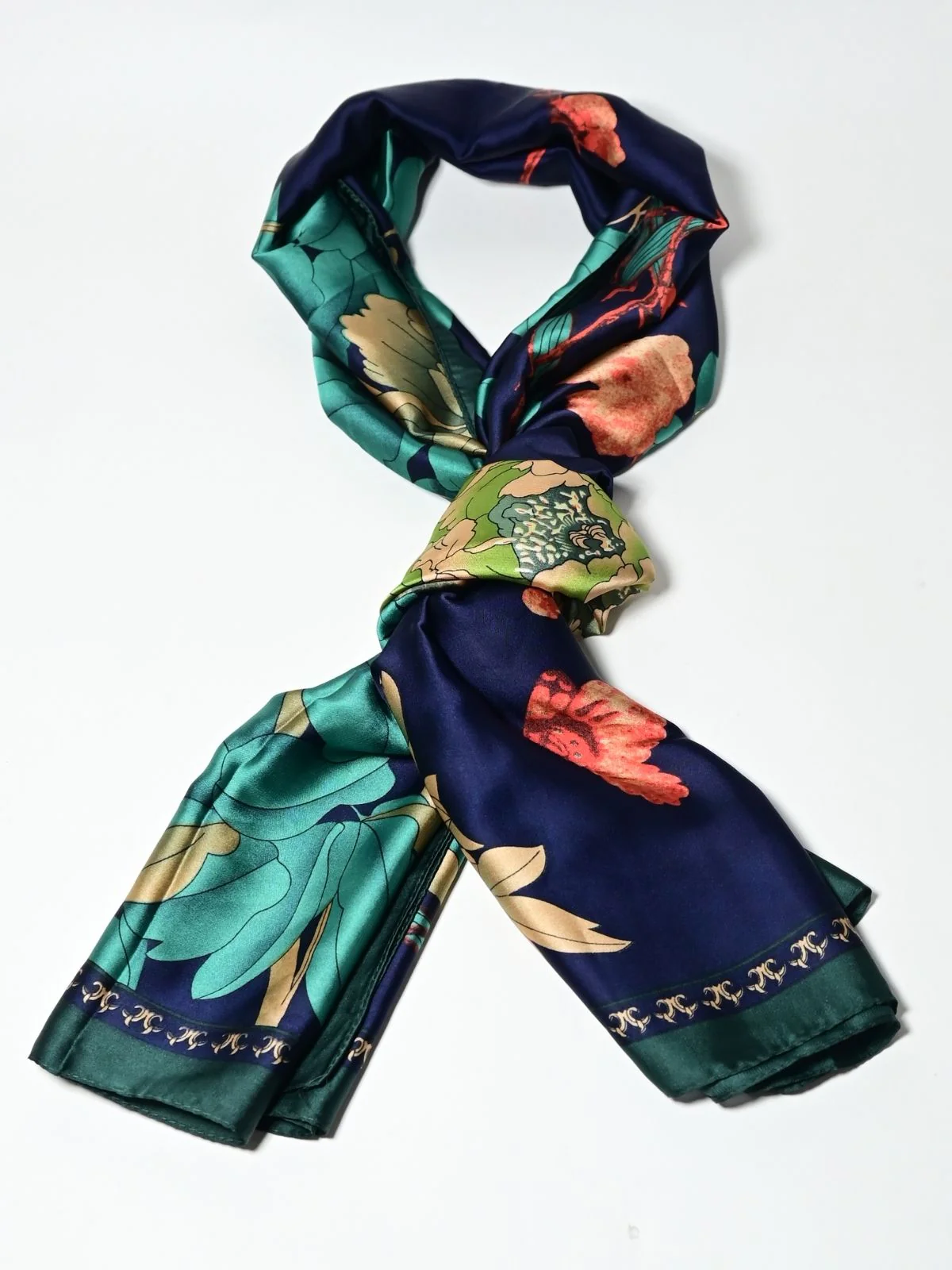 Odette Black Printed Satin Scarf For Women - Image 3