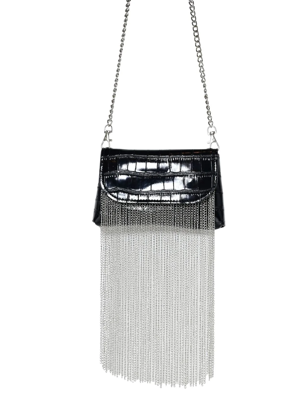 Odette Black PU Metallic Design Belt Bag For Women - Image 2