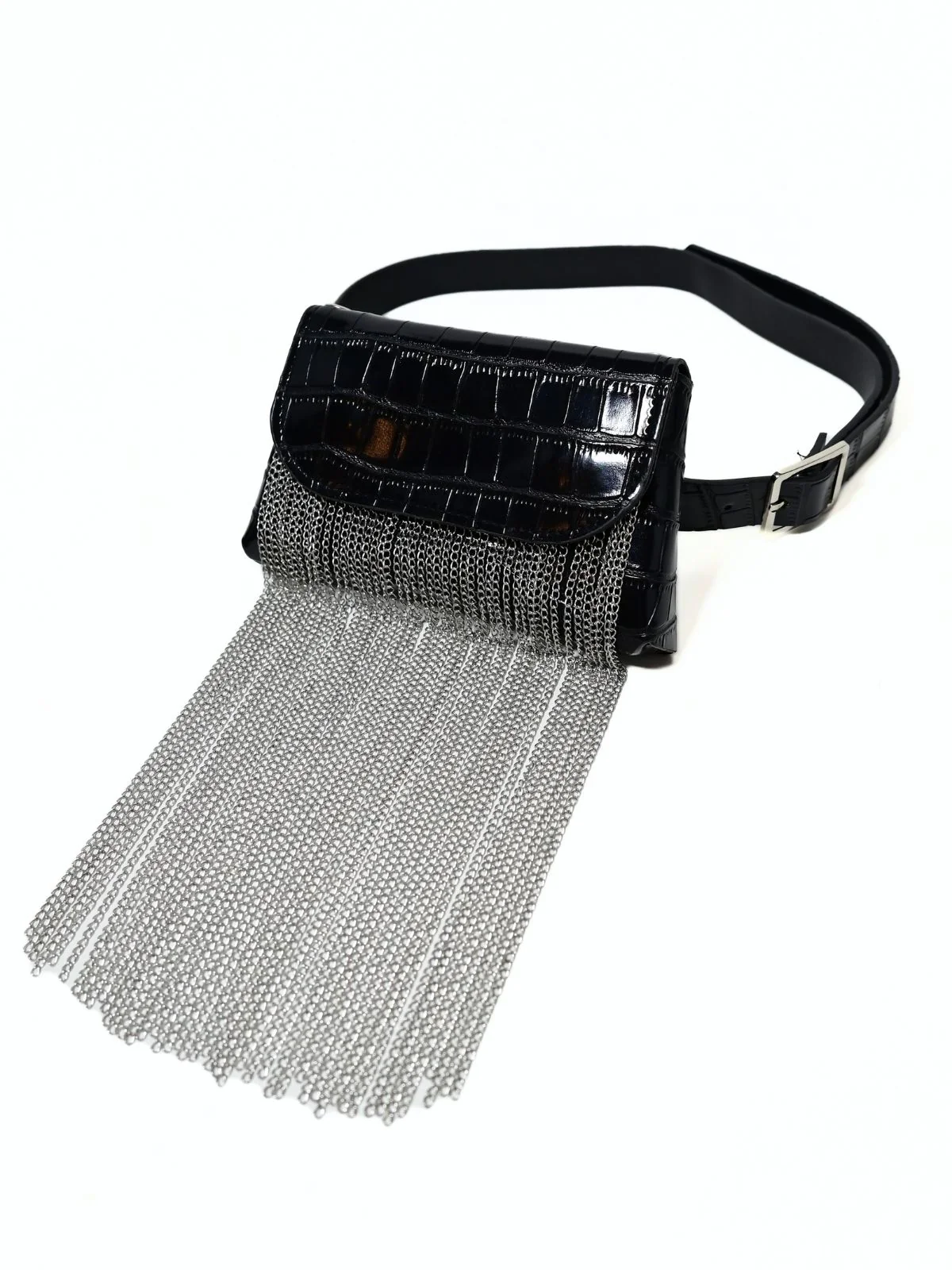 Odette Black PU Metallic Design Belt Bag For Women - Image 4