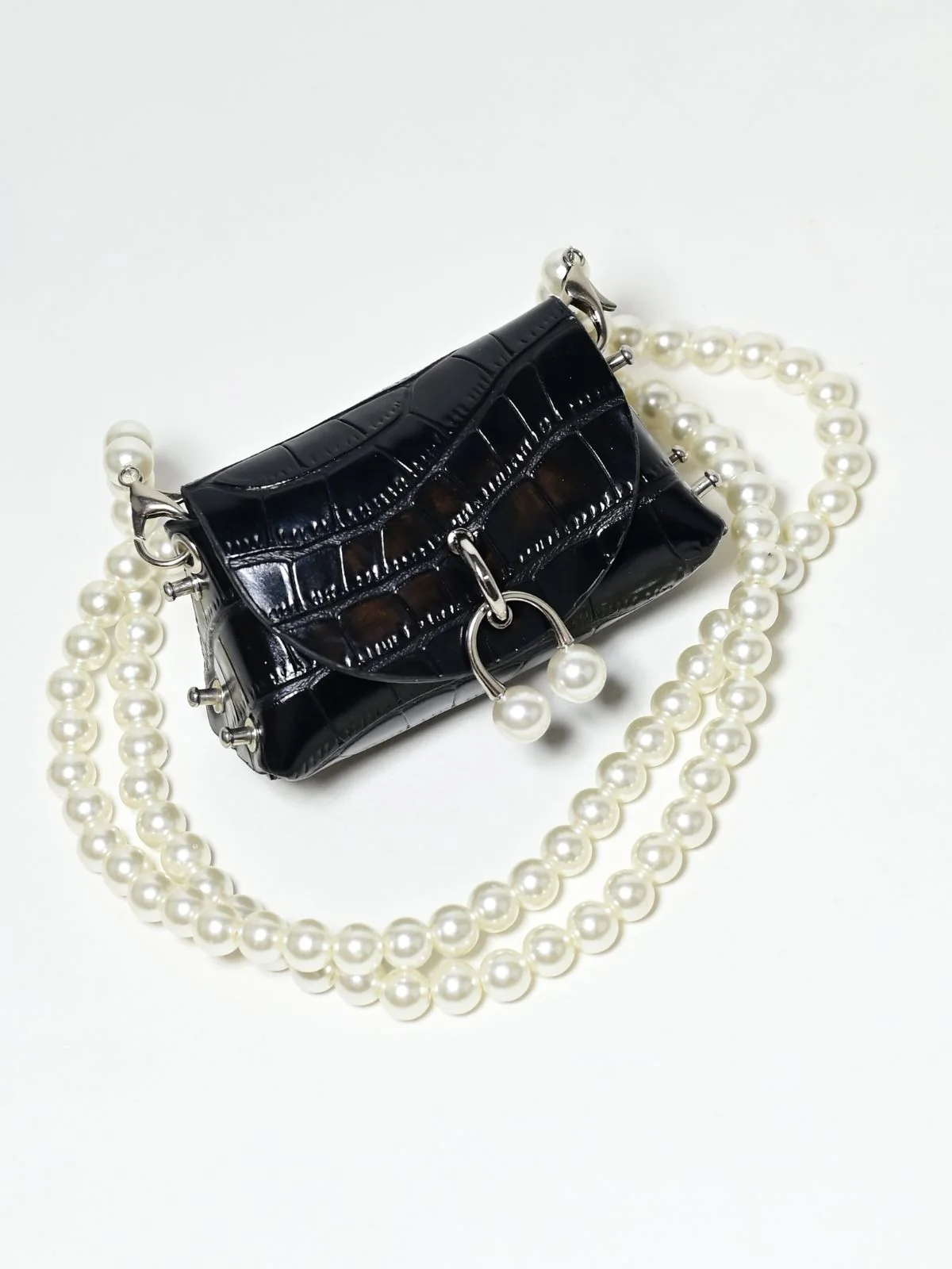 Odette Black PU Pearl Belt Bag For Women - Image 2