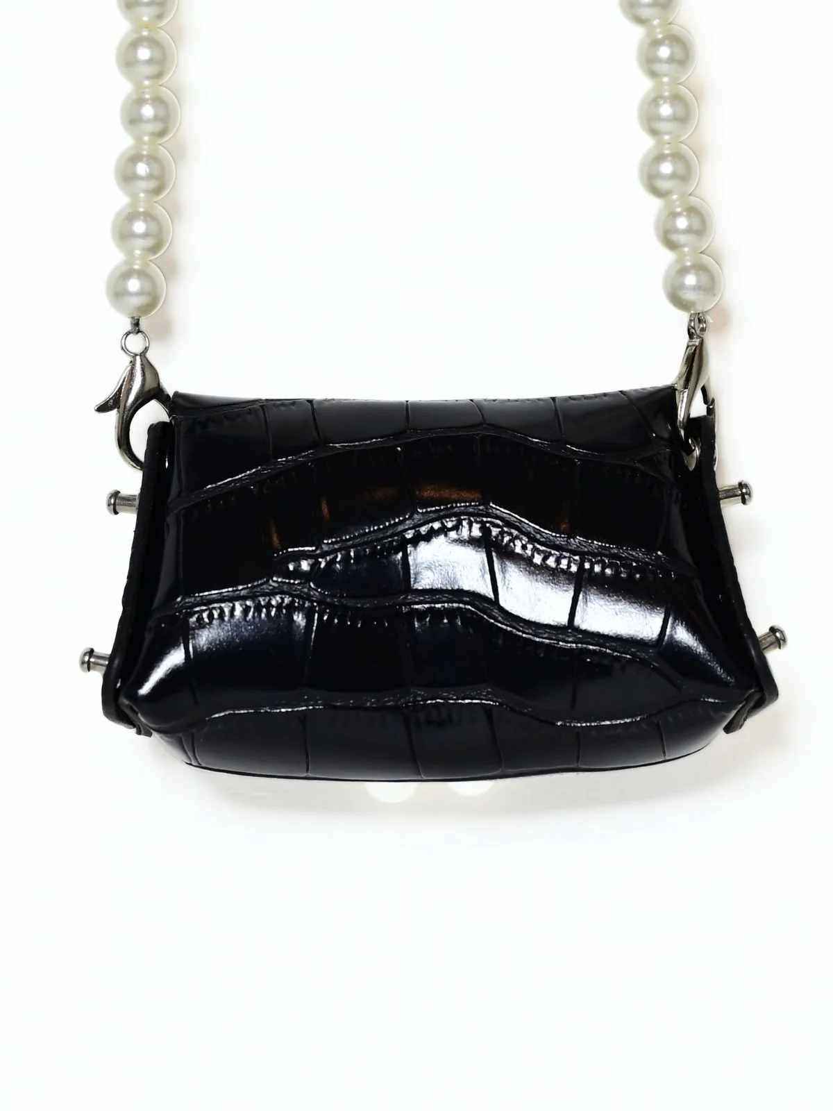 Odette Black PU Pearl Belt Bag For Women - Image 5