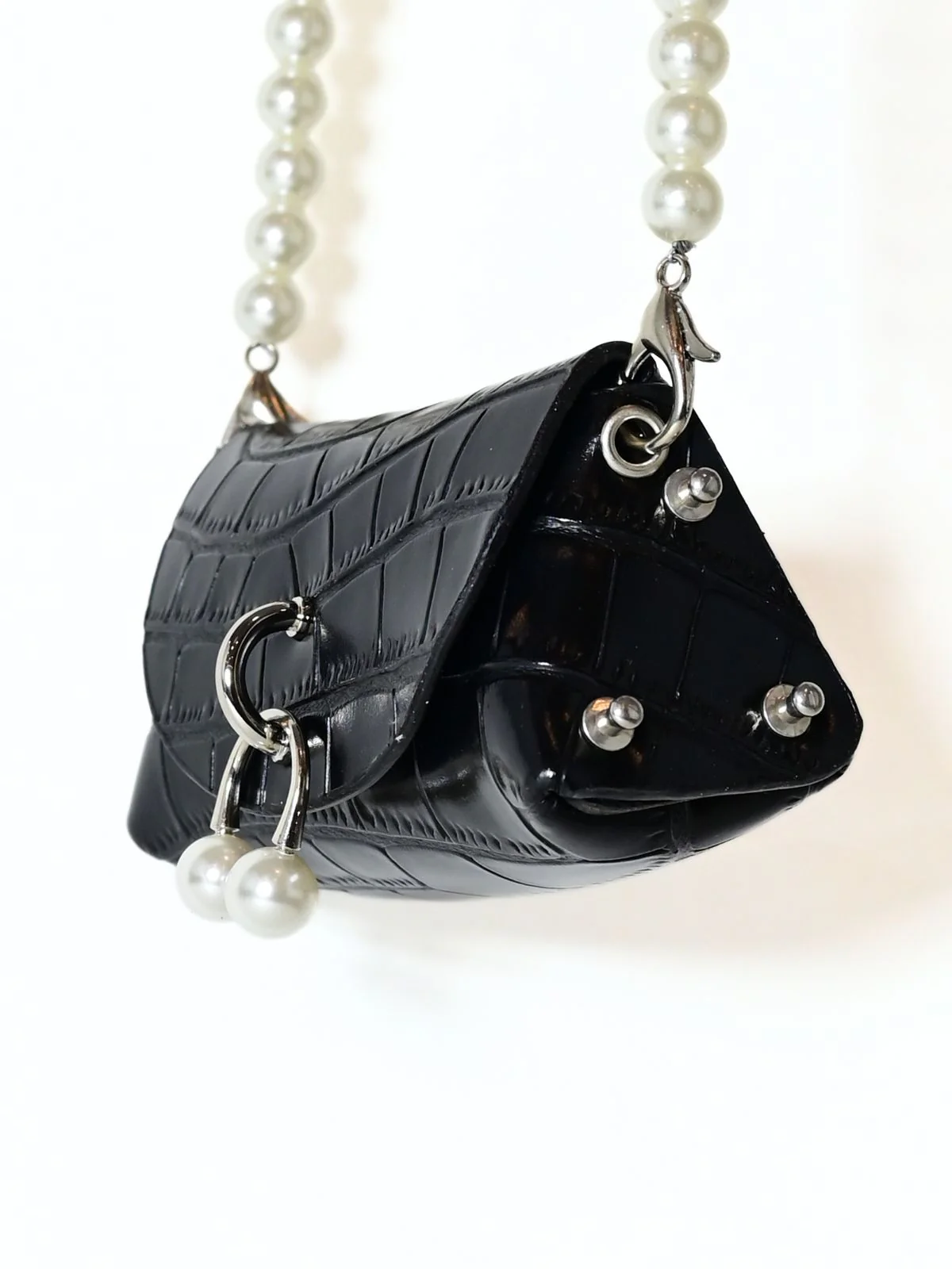 Odette Black PU Pearl Belt Bag For Women - Image 6