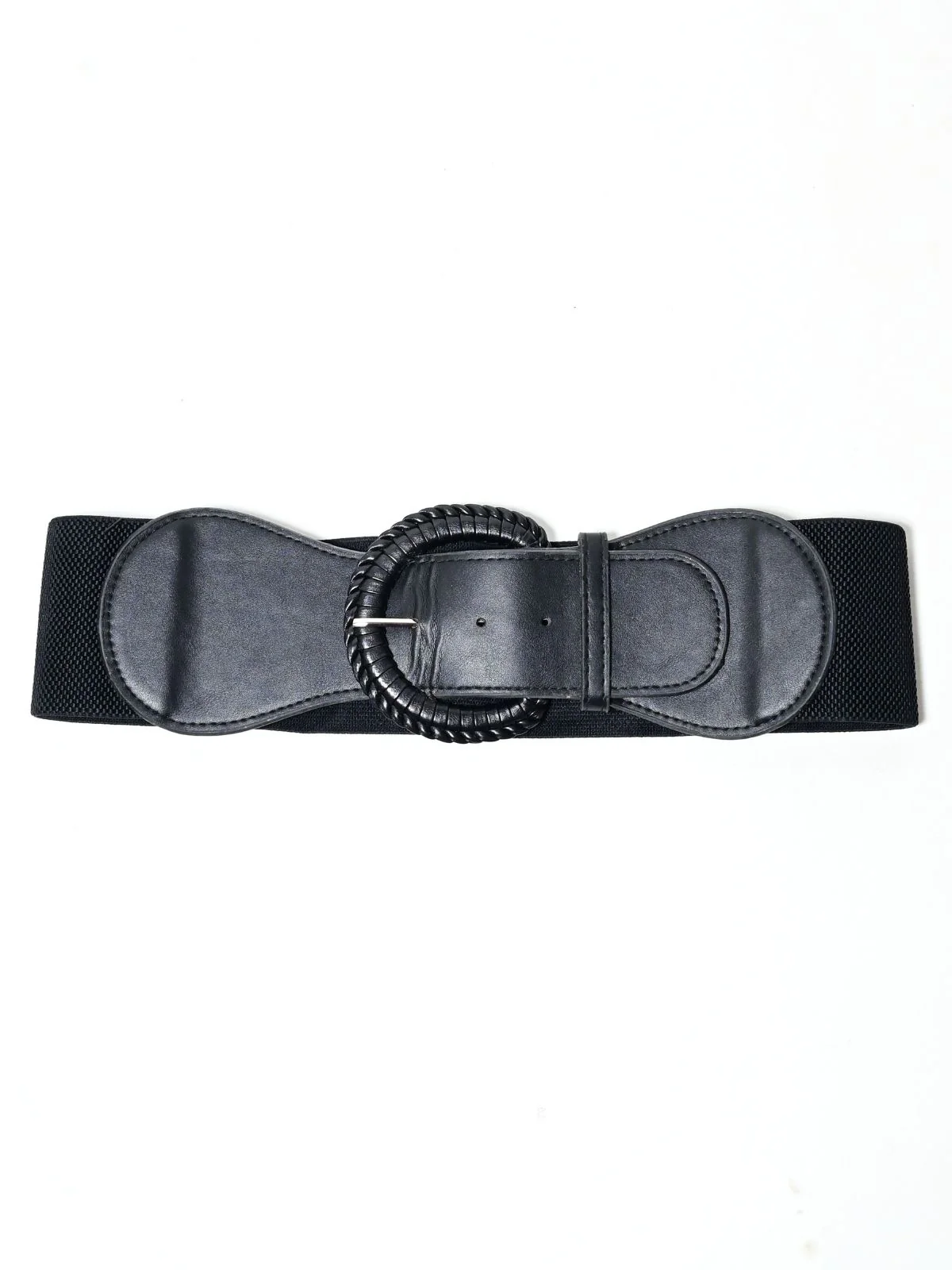 Odette Black PU Self Design Belt For Women - Image 5