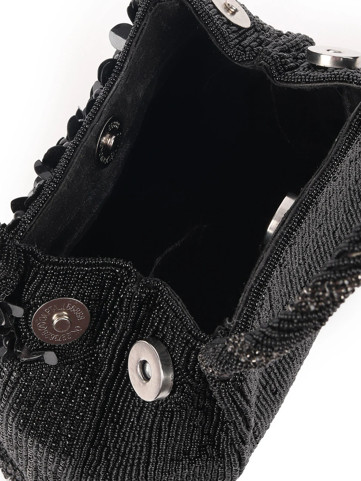 Odette Black Raw Silk Embellished With Sequin And Beads Hand Bag For Women - Image 6