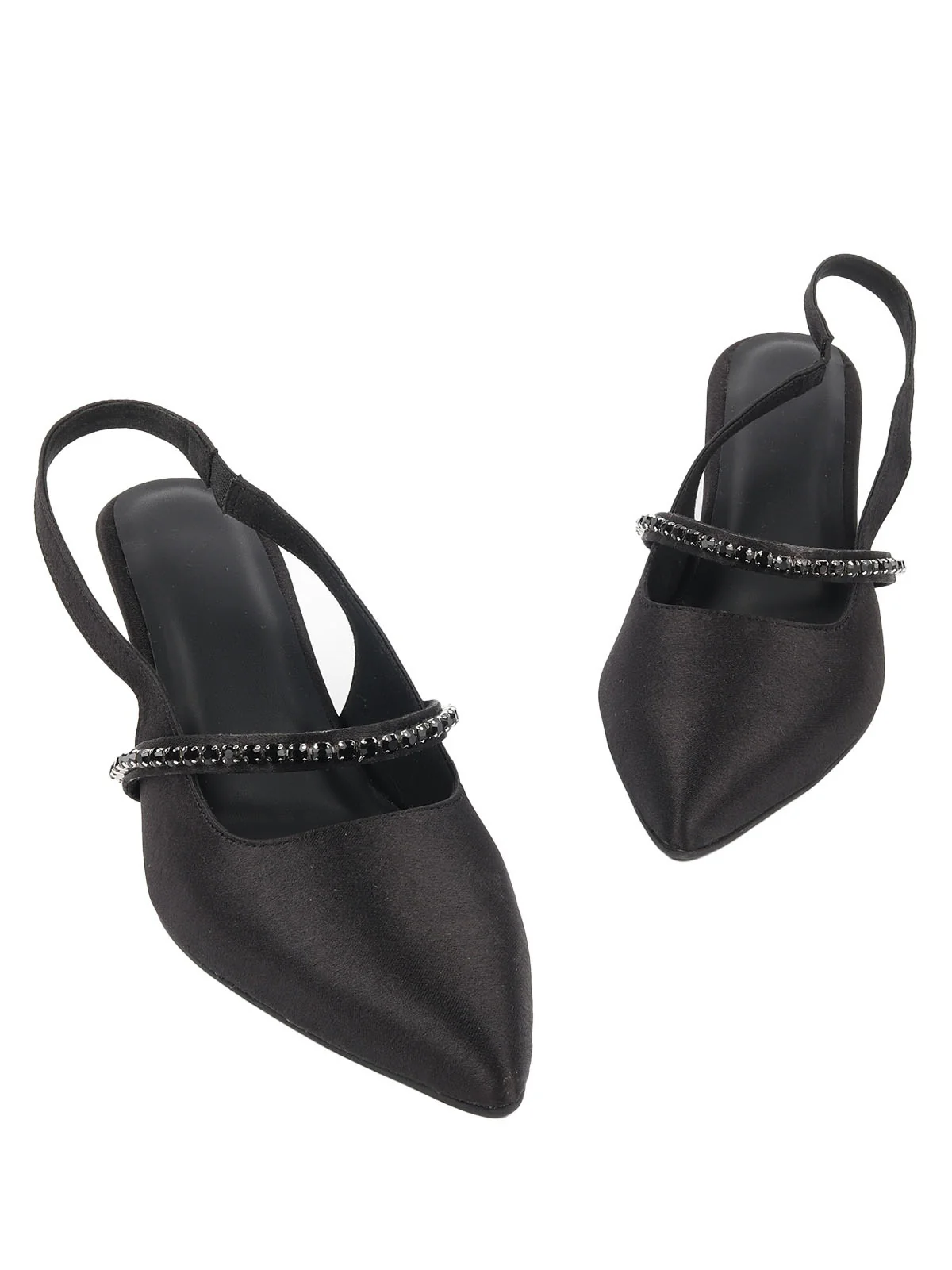 Odette Black Satin Embellished Shoes For Women - Image 6