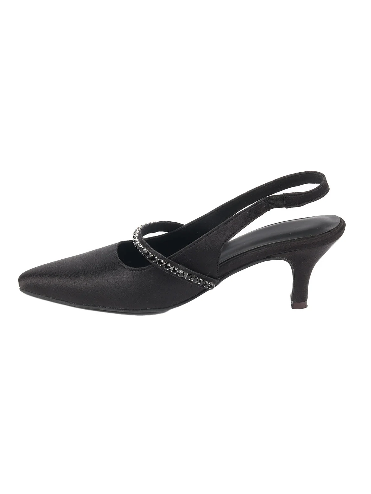 Odette Black Satin Embellished Shoes For Women - Image 8