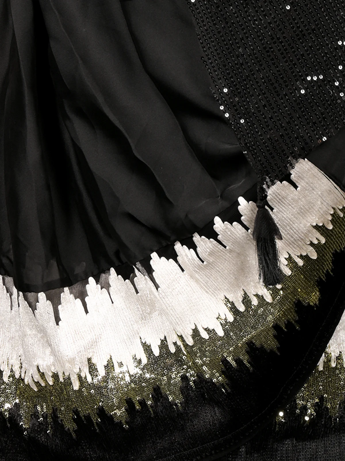 Odette Black Sequins Embroidered Crepe Ready-to-Wear Saree with Stitched Blouse for Women - Image 5