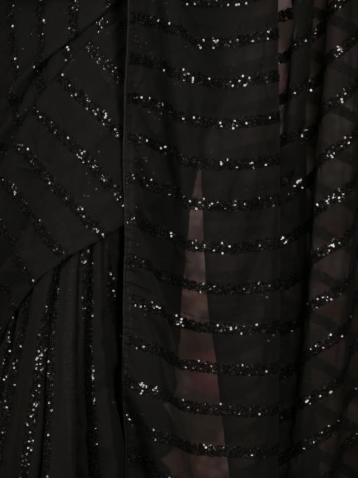 Odette Black Sequins Embroidered Georgette Saree for Women - Image 5
