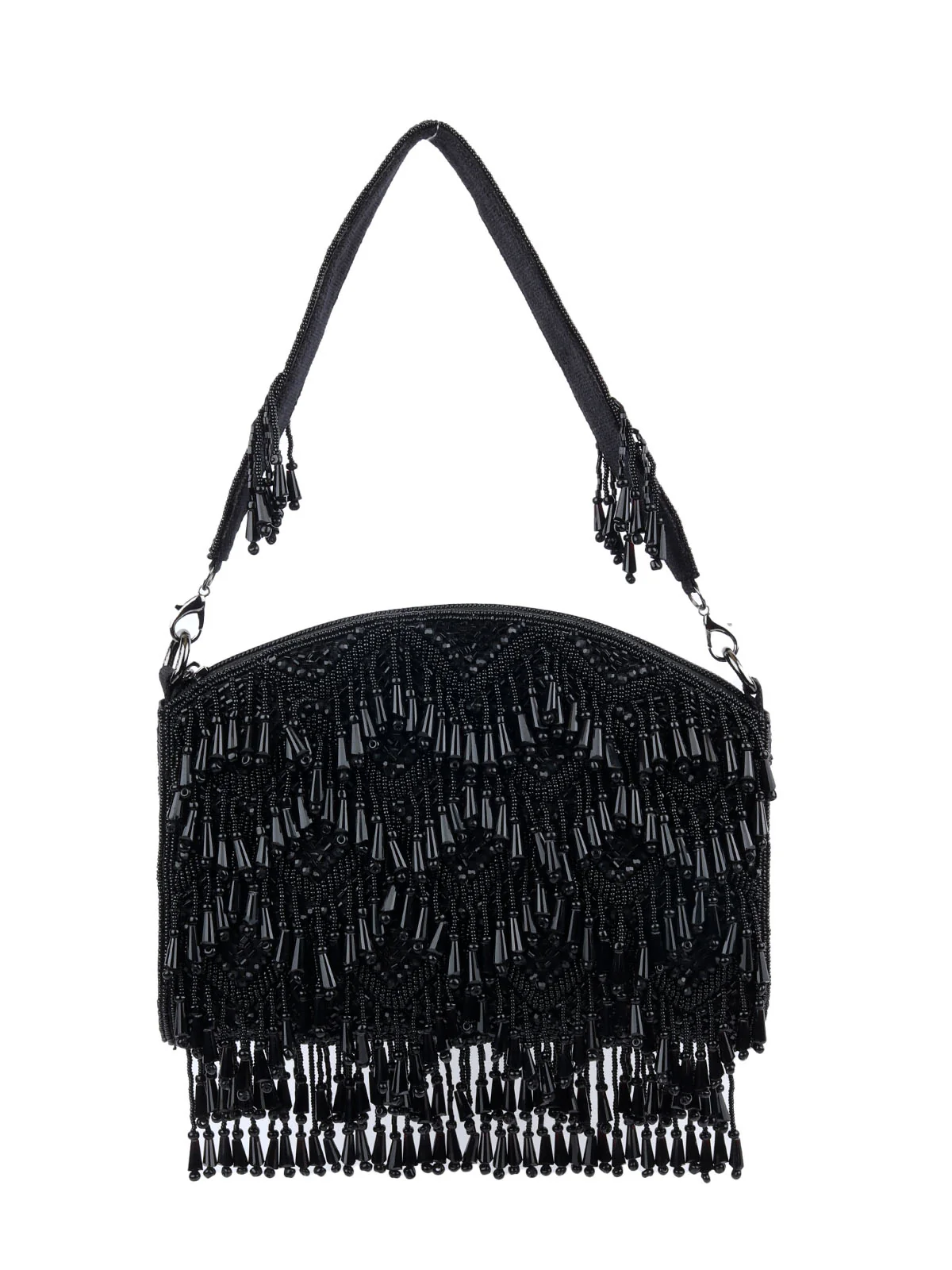 Odette Black Silk Blend Embellished Hand Bag For Women - Image 3