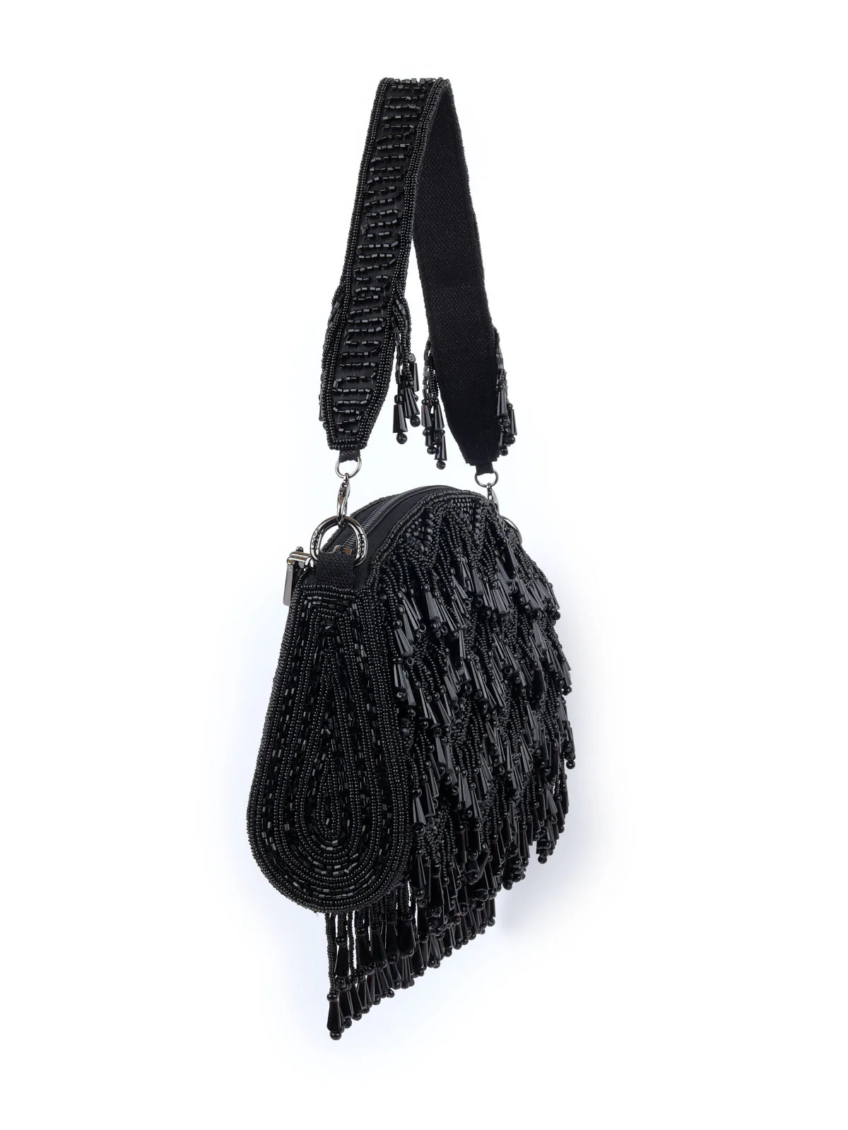 Odette Black Silk Blend Embellished Hand Bag For Women - Image 4