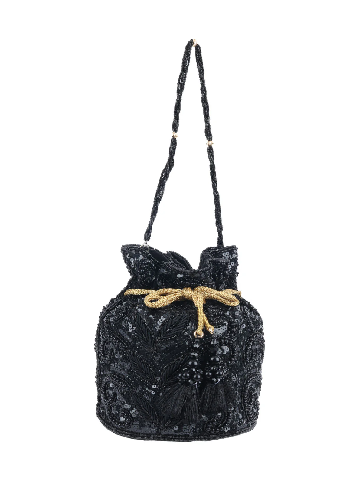 Odette Black Silk Blend Embellished Potli For Women - Image 3