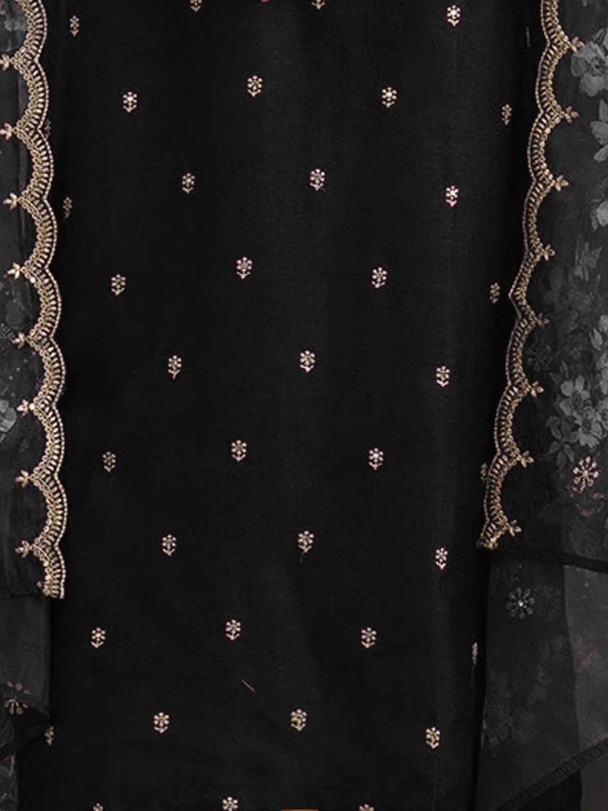 Odette Black Silk Blend Embroidered Semi-Sitched Kurta Set For Women - Image 3