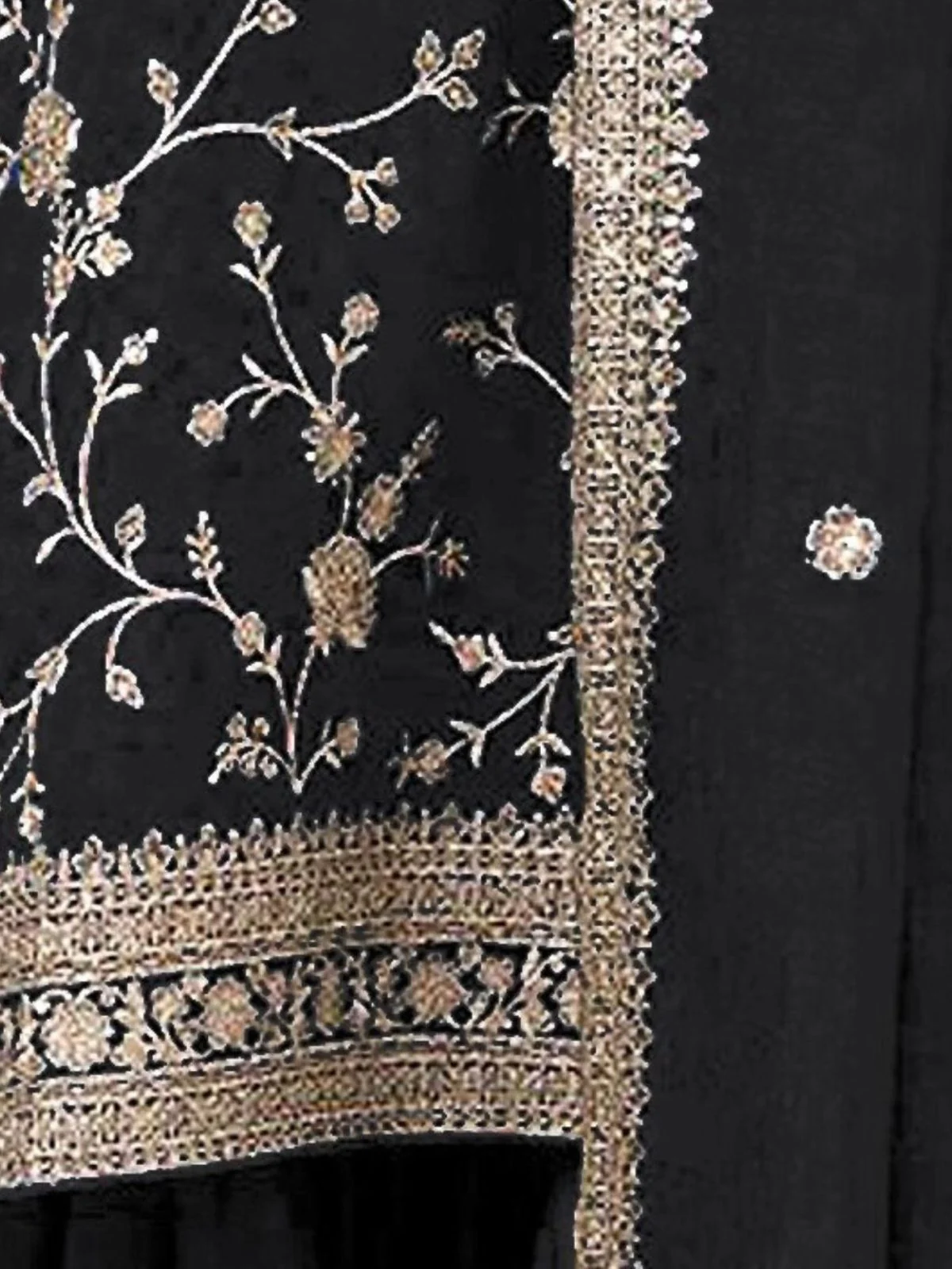 Odette Black Silk Blend Embroidered Semi-Stitched Kurta Set For Women - Image 4
