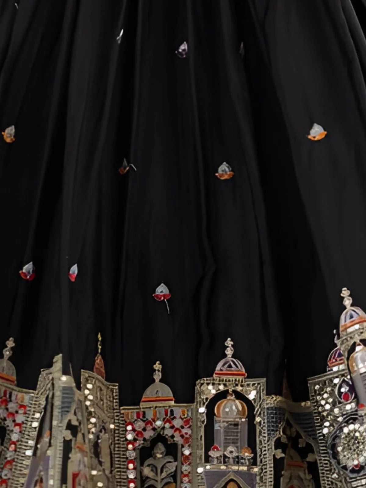 Odette Black Silk Blend Embroidered Semi-Stitched lehenga For Women - Image 7