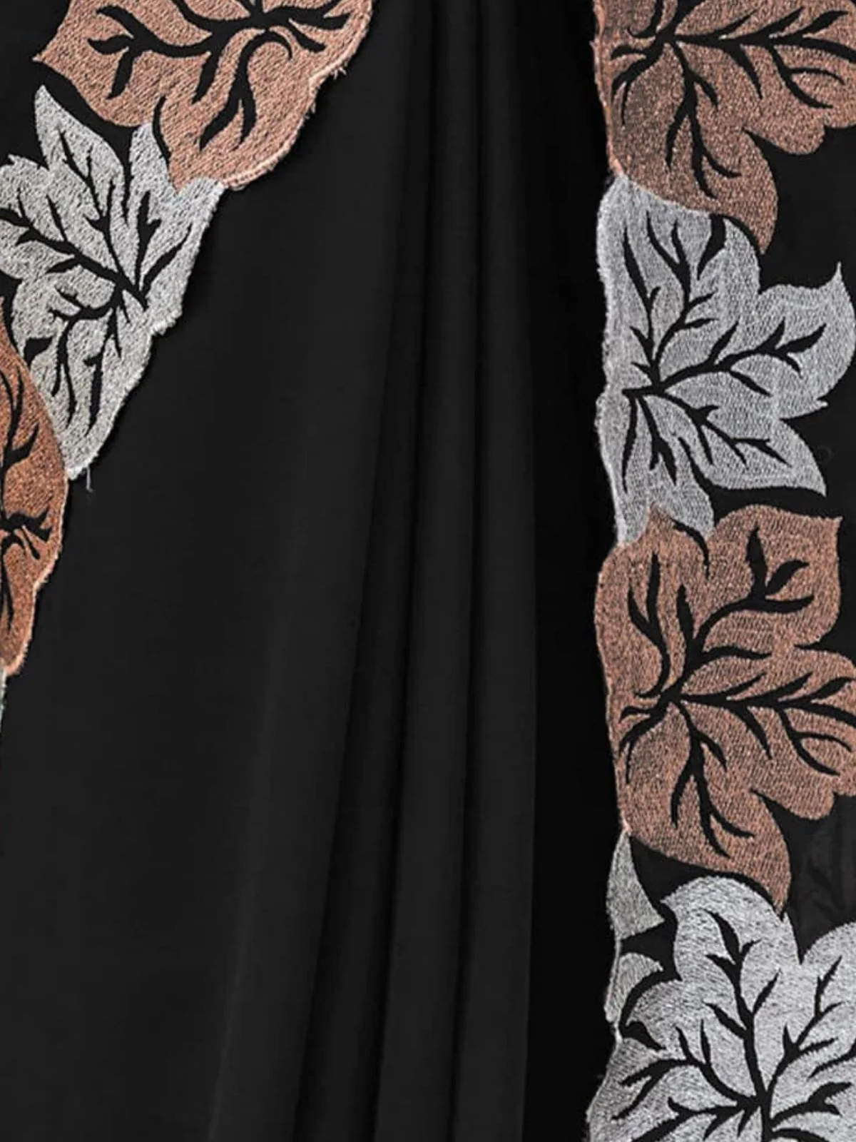 Odette Black Silk Blend Embroidered Solid Saree For Women - Image 5