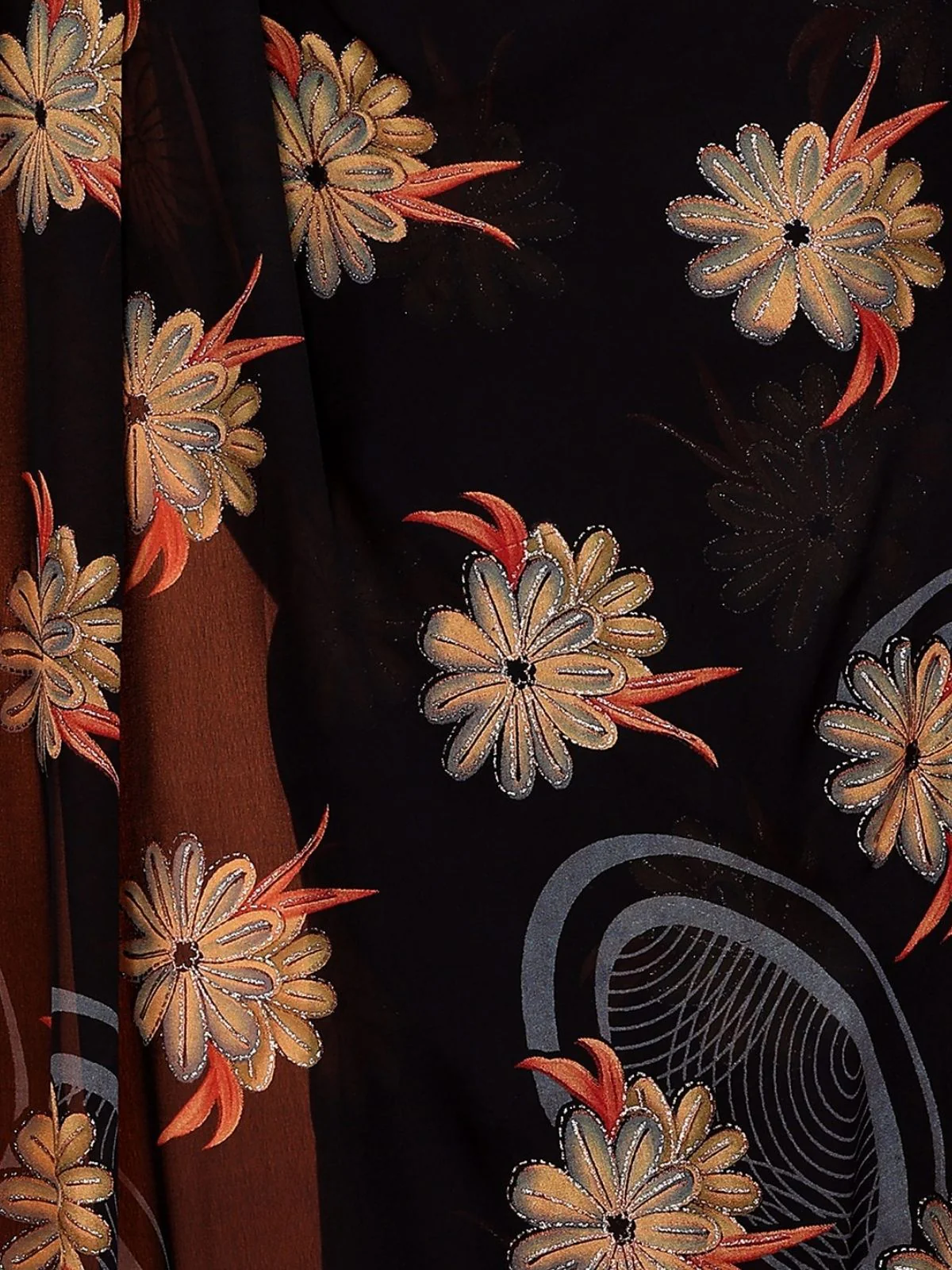Odette Black Silk Blend Floral Print Saree For Women - Image 5