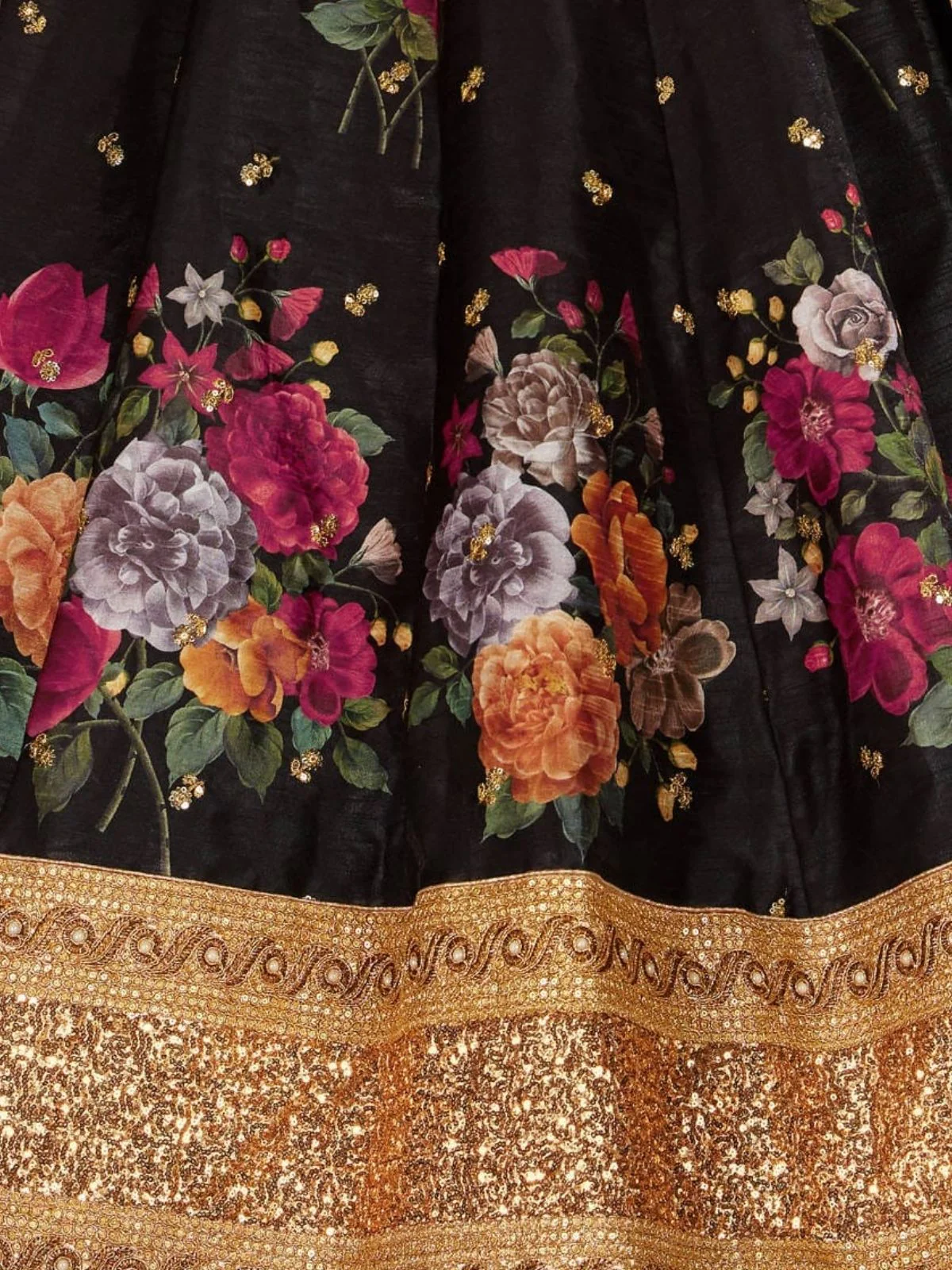 Odette Black Silk Blend Printed Semi Stitched Lehenga With Blouse For Women - Image 4