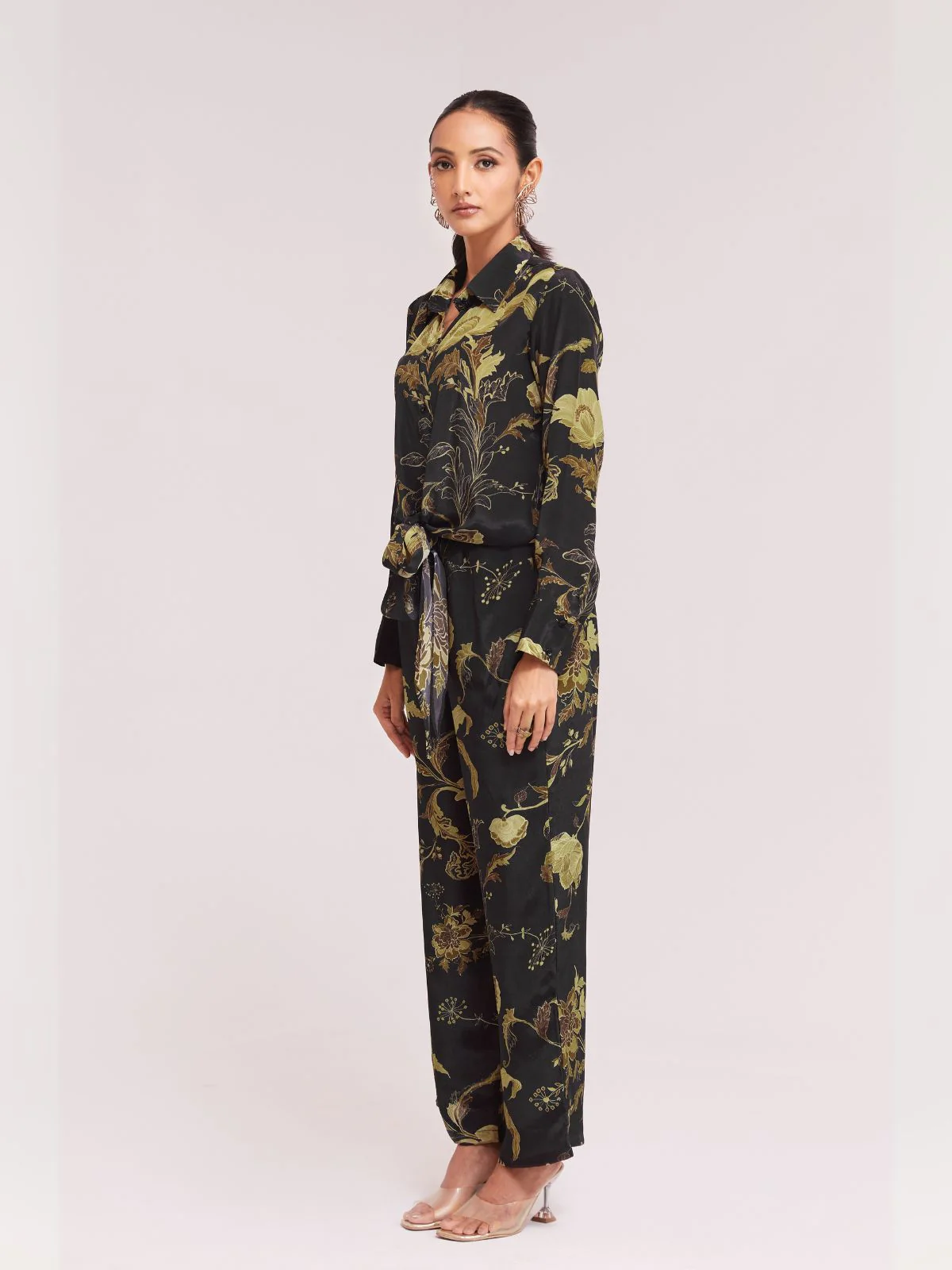 Odette Black Silk Blend Printed Co-Ord Set For Women - Image 4