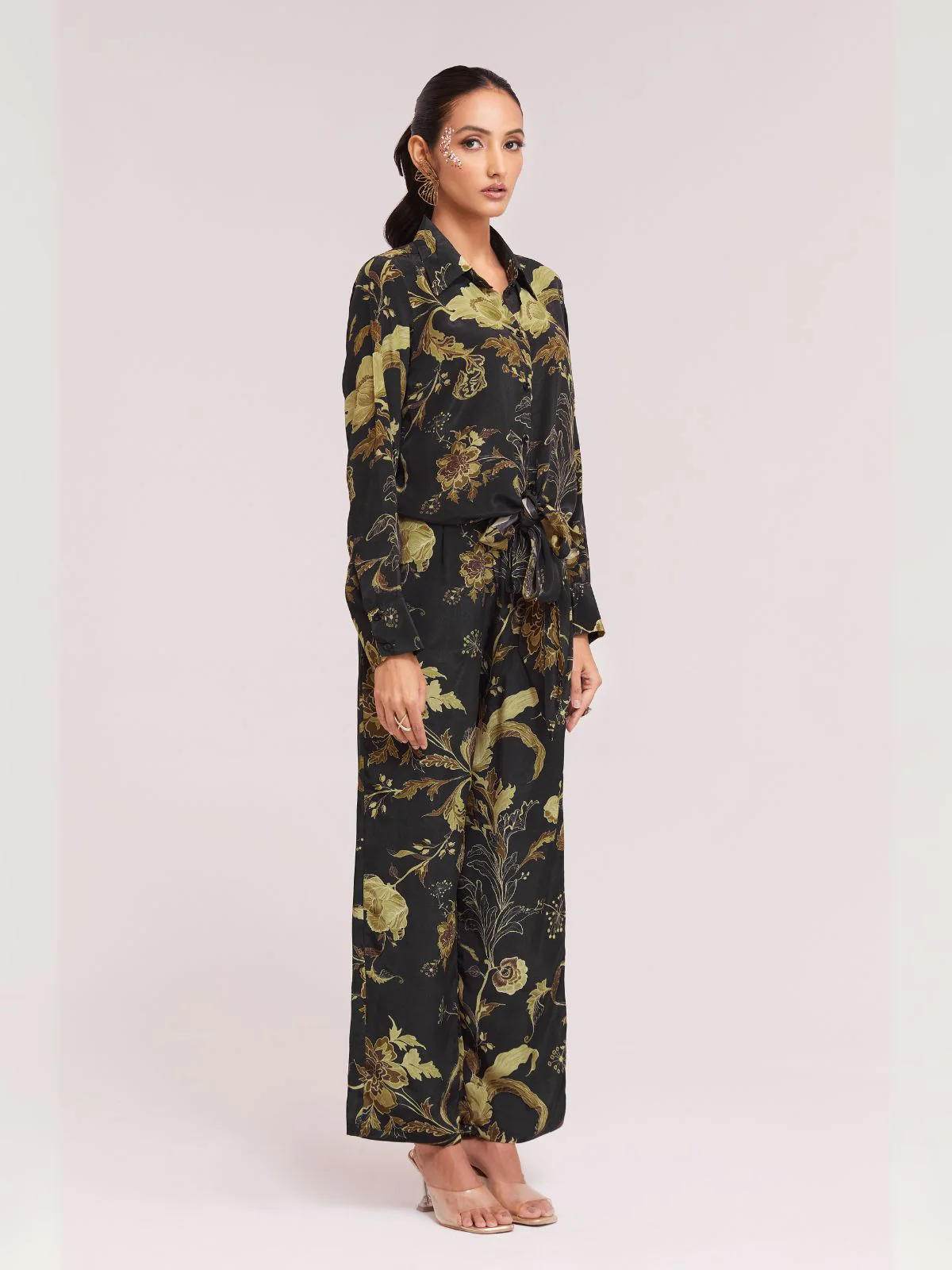 Odette Black Silk Blend Printed Co-Ord Set For Women - Image 5