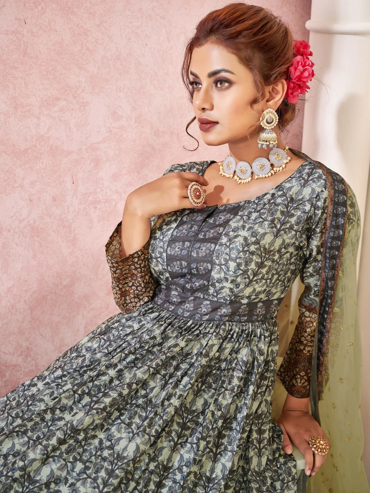 Odette Black Silk Printed Stitched Gown For Women - Image 3